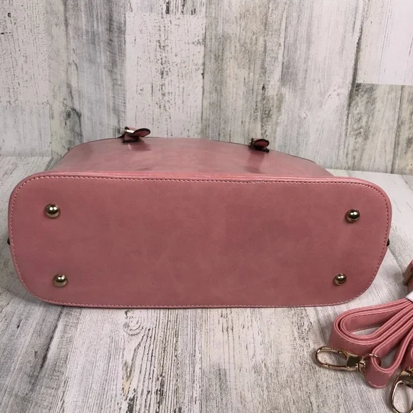 pink leather double handle satchel - Picture 3 of 10